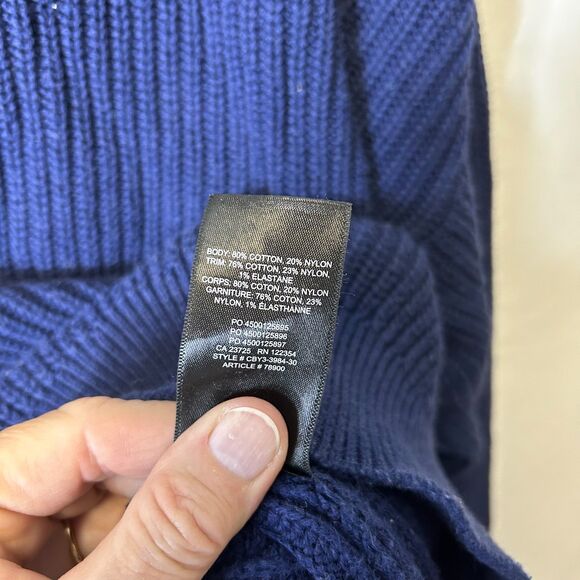 Aritzia Tna Beacon Navy Chunky Rib Knit V-Neck LS Oversized Sweater Sz 1/XXS-XS - Picture 8 of 10